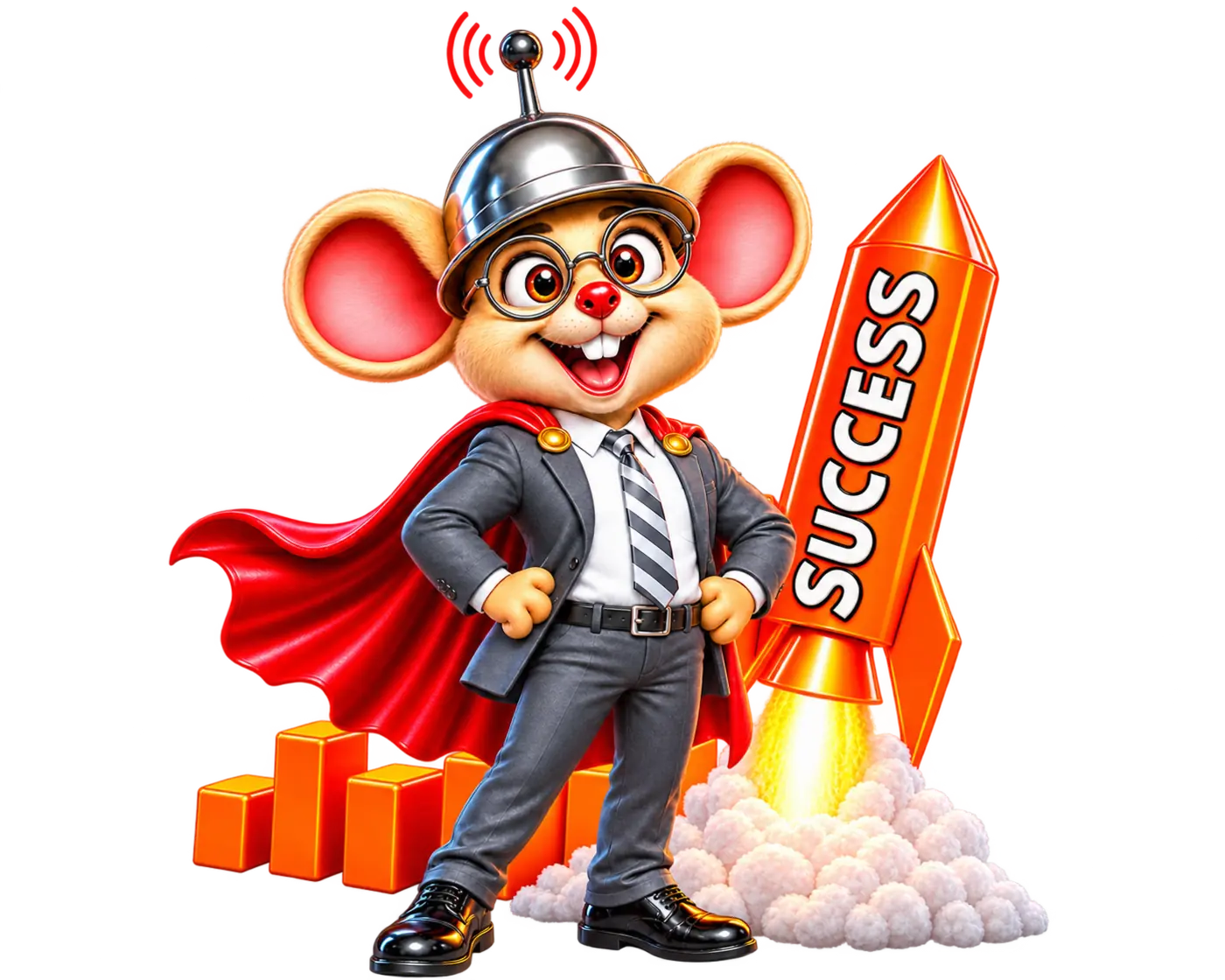 Clock Hop mouse riding the success rocket